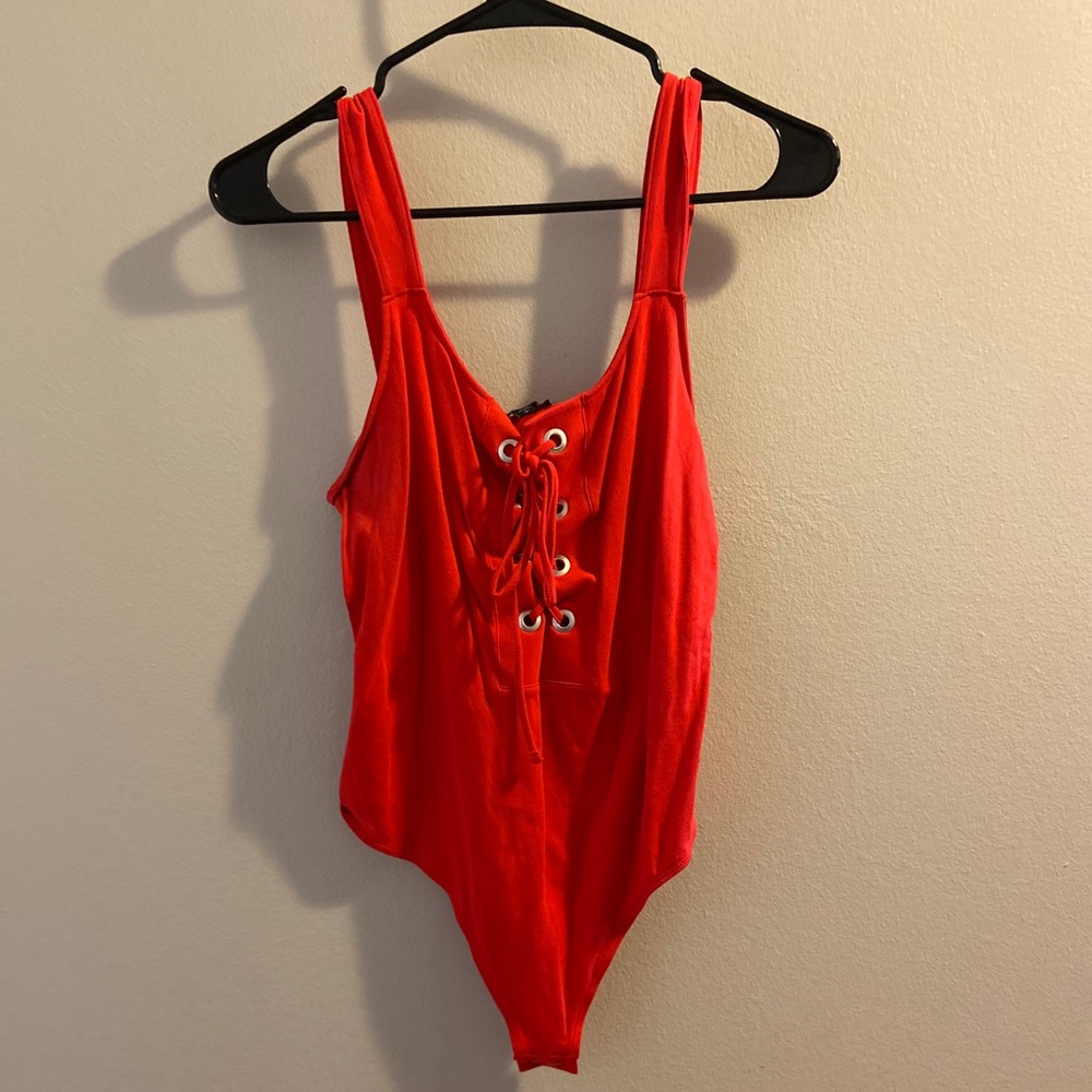 Express red lace up bodysuit